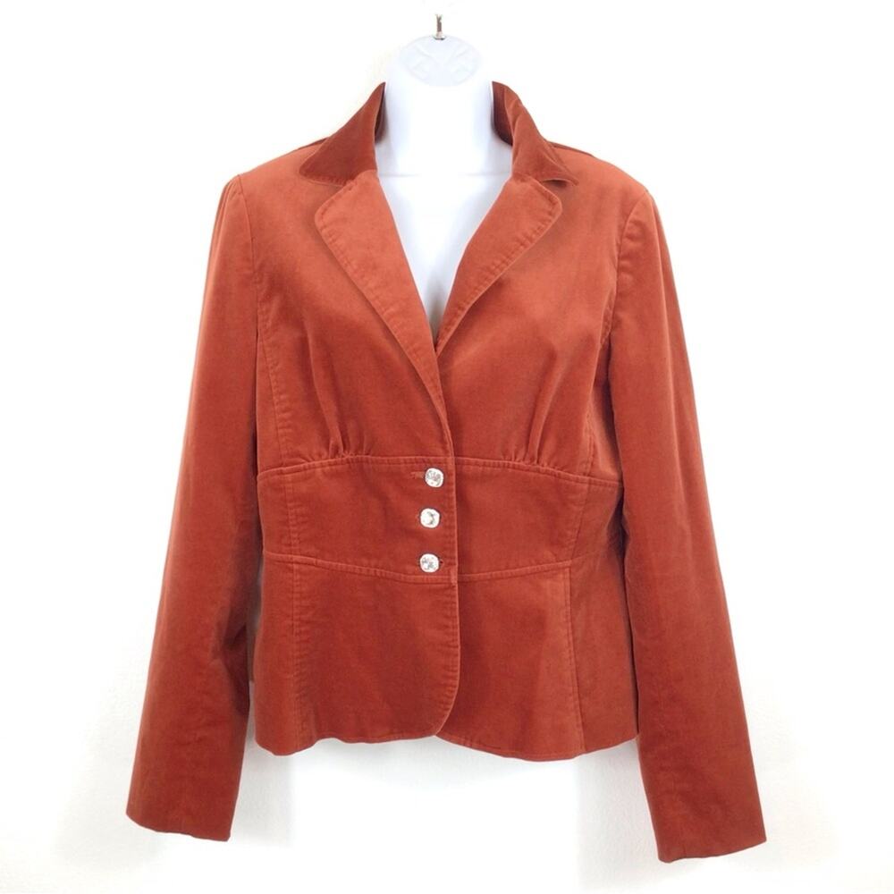 LAUNDRY BY SHELLI SEGAL Burnt Orange Velvet Slim Fit Peplum Blazer